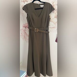 Calvin Klein Midi Dress in Olive Green